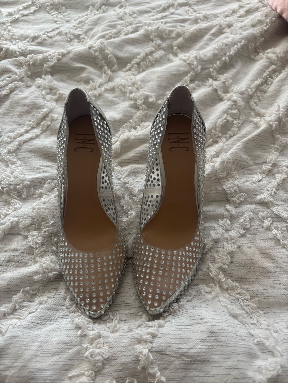 INC International Concepts Silver Rhinestone Pointed Toe Heels Size 5.5